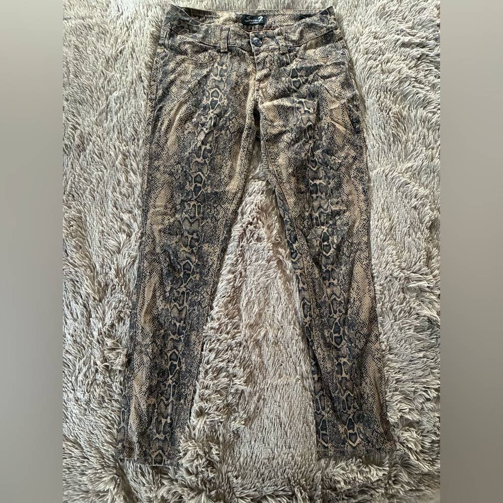 Seven7 Women's Snakeskin Skinny Jeans - Black and Tan